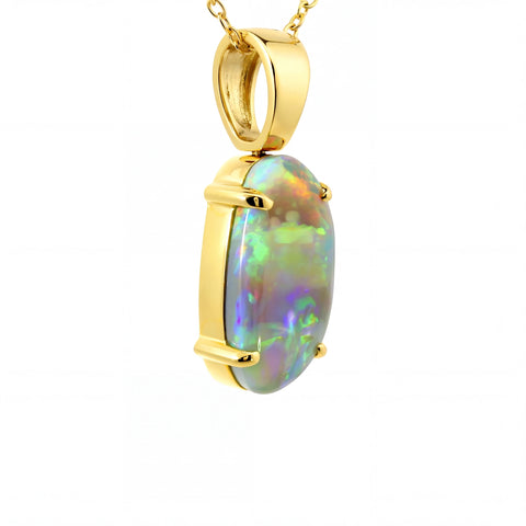 Dark Opal Pendant in 18K Yellow Gold - Multicolour - Australian Opal Cutters and Pearl Divers
