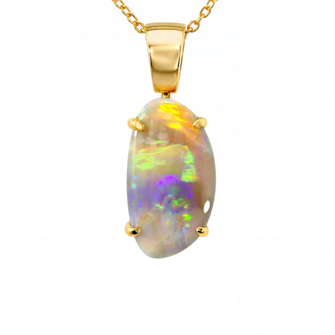 Dark Opal Pendant in 18K Yellow Gold - Multicolour - Australian Opal Cutters and Pearl Divers