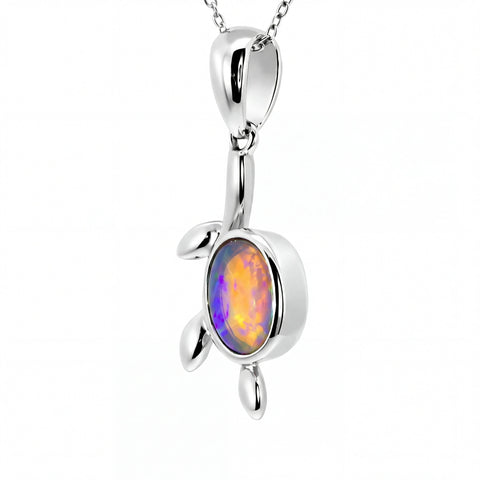 Dark Opal Pendant In 925 Sterling Silver - Multicolour - Australian Opal Cutters and Pearl Divers