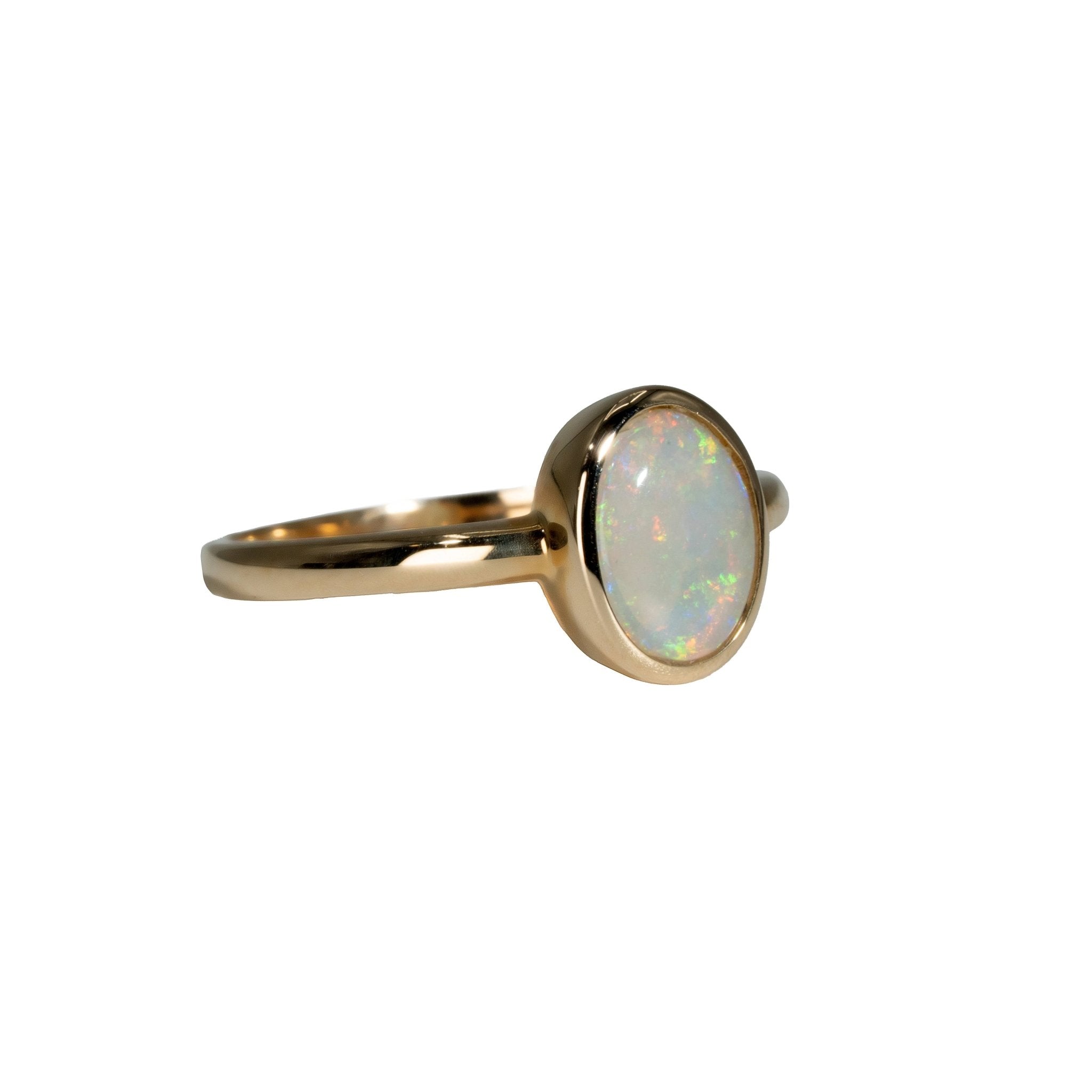 Dark Opal Ring in 14K Yellow Gold - Multicolour - Australian Opal Cutters and Pearl Divers