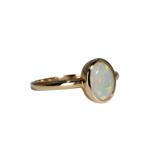 Dark Opal Ring in 14K Yellow Gold - Multicolour - Australian Opal Cutters and Pearl Divers