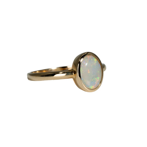 Dark Opal Ring in 14K Yellow Gold - Multicolour - Australian Opal Cutters and Pearl Divers