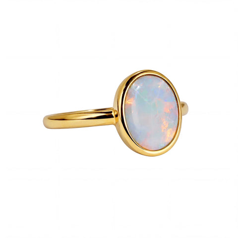 Dark Opal Ring in 14K Yellow Gold - Multicolour - Australian Opal Cutters and Pearl Divers
