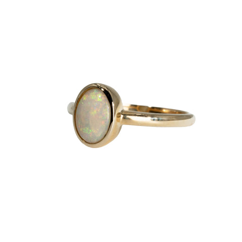 Dark Opal Ring in 14K Yellow Gold - Multicolour - Australian Opal Cutters and Pearl Divers