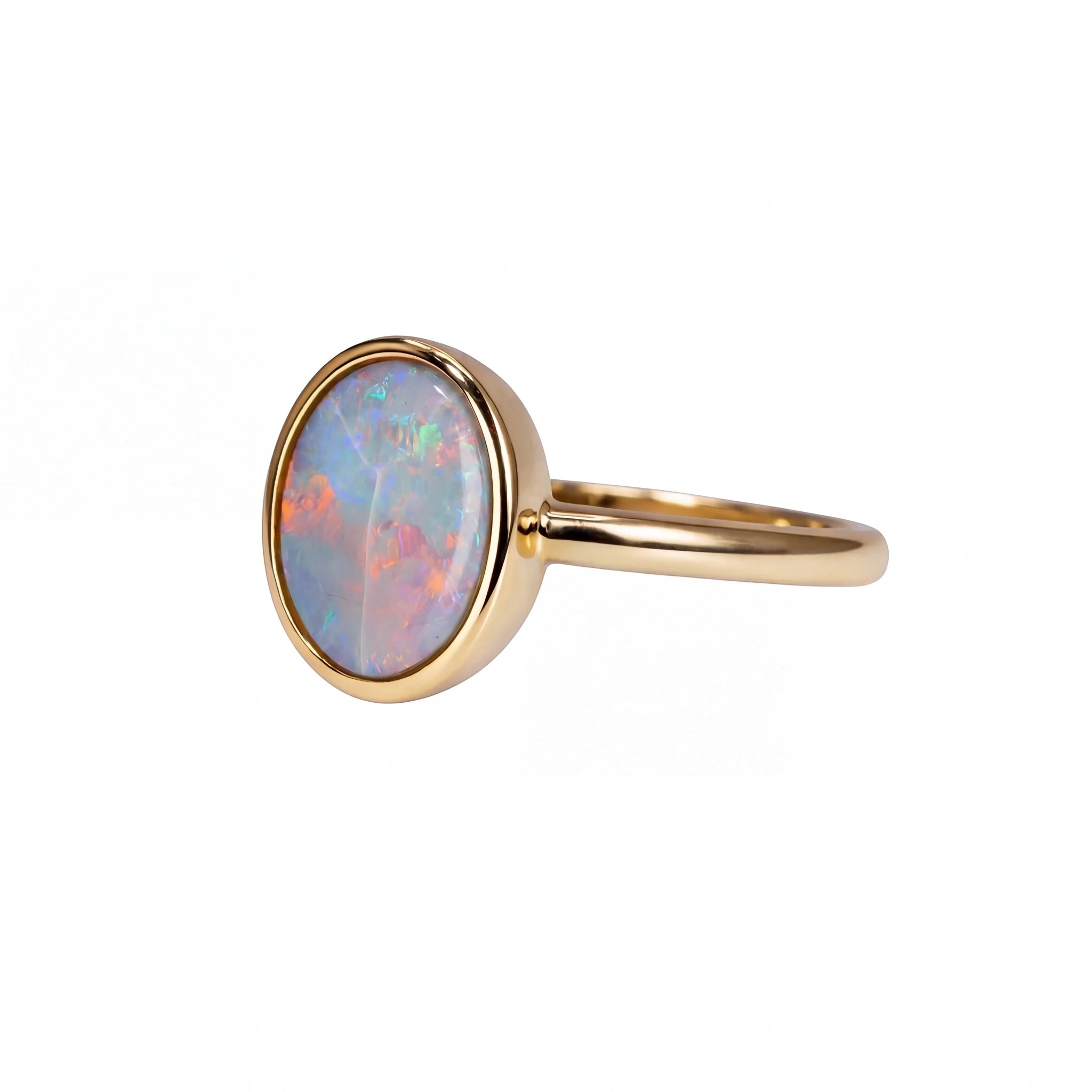 Dark Opal Ring in 14K Yellow Gold - Multicolour - Australian Opal Cutters and Pearl Divers