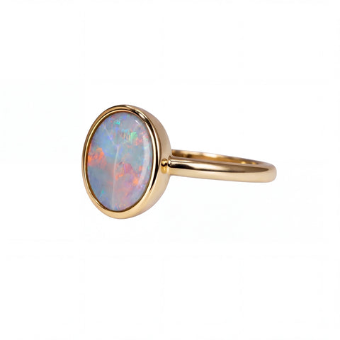 Dark Opal Ring in 14K Yellow Gold - Multicolour - Australian Opal Cutters and Pearl Divers