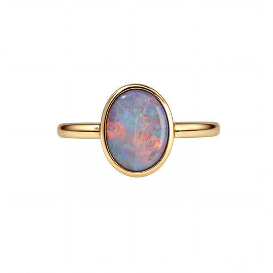 Dark Opal Ring in 14K Yellow Gold - Multicolour - Australian Opal Cutters and Pearl Divers