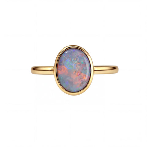 Dark Opal Ring in 14K Yellow Gold - Multicolour - Australian Opal Cutters and Pearl Divers