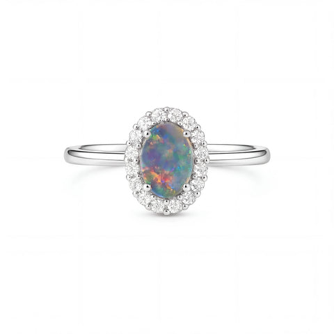 Dark Opal Ring in 18K White Gold - Multicolour - Australian Opal Cutters and Pearl Divers