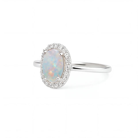Dark Opal Ring in 18K White Gold - Multicolour - Australian Opal Cutters and Pearl Divers