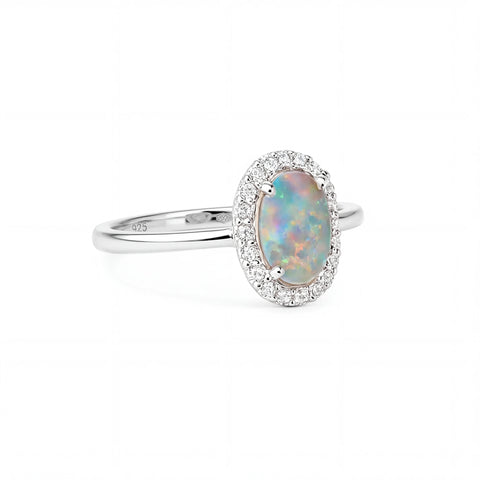 Dark Opal Ring in 18K White Gold - Multicolour - Australian Opal Cutters and Pearl Divers