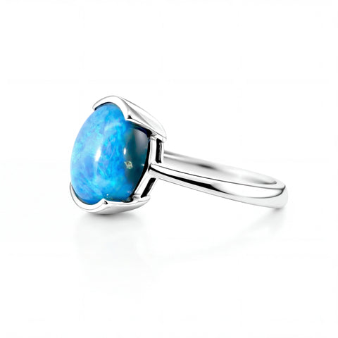 Dark Opal Ring In 925 Sterling Silver - Green and Blue - Australian Opal Cutters and Pearl Divers