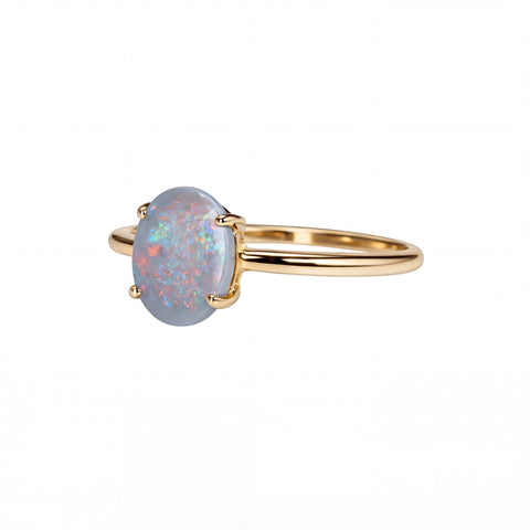 Dark Opal Ring in 9K Yellow Gold - Multicolour - Australian Opal Cutters and Pearl Divers