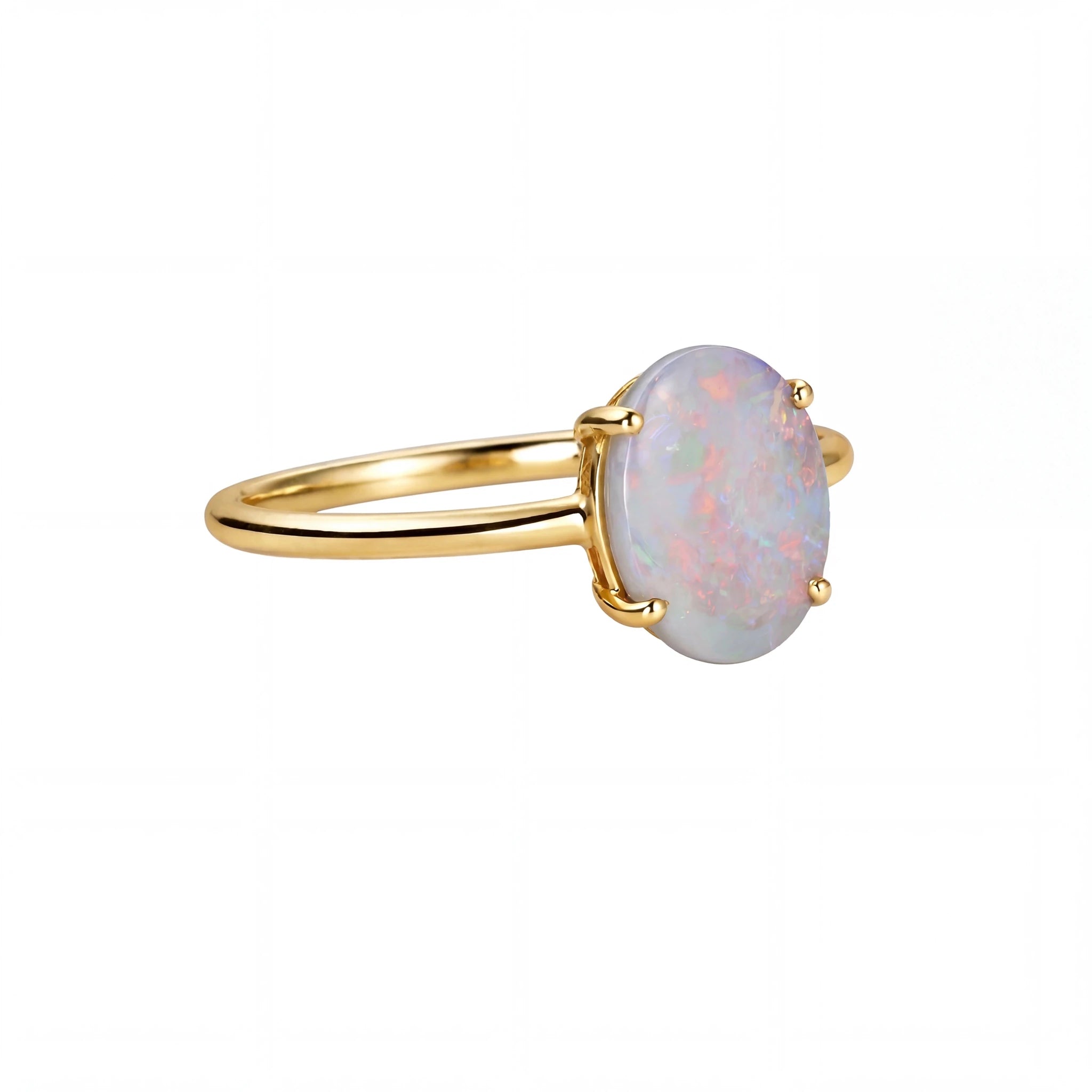 Dark Opal Ring in 9K Yellow Gold - Multicolour - Australian Opal Cutters and Pearl Divers