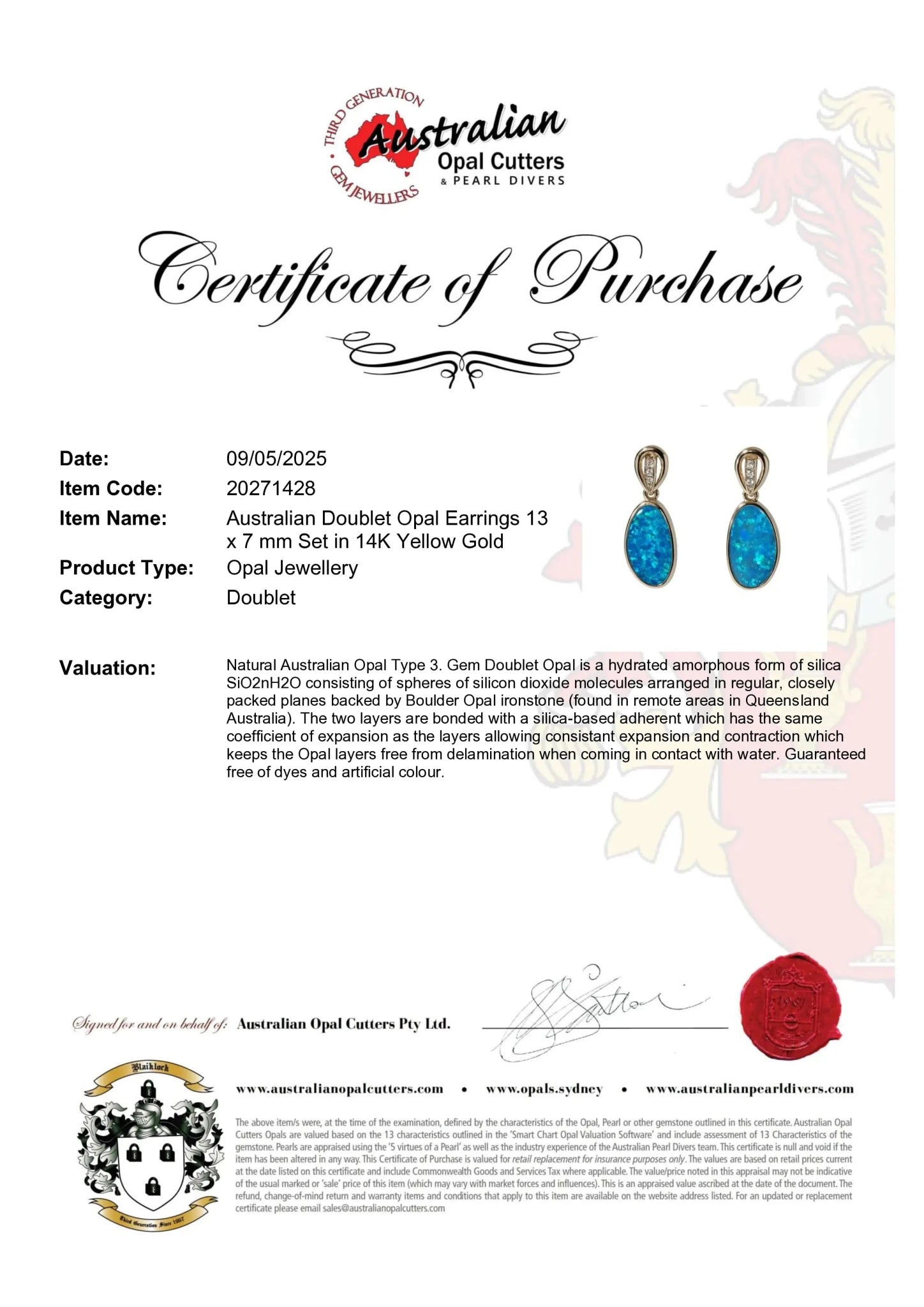 Doublet Opal Earrings in 14K Yellow Gold (Green-Blue) - Australian Opal Cutters and Pearl Divers