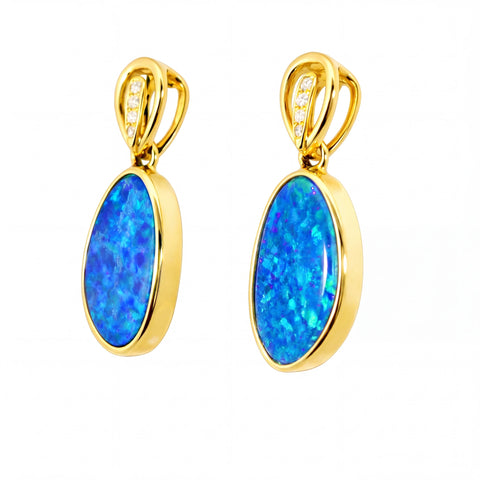 Doublet Opal Earrings in 14K Yellow Gold (Green-Blue) - Australian Opal Cutters and Pearl Divers