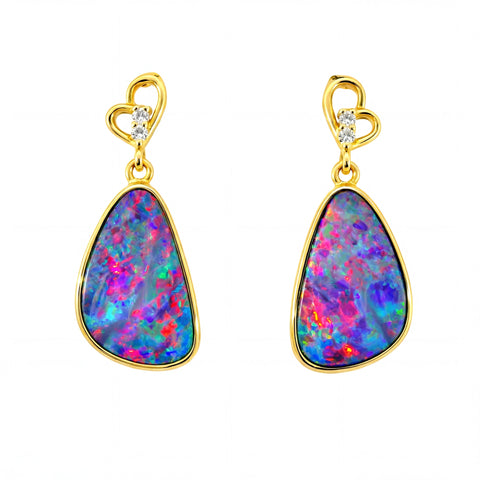 Doublet Opal Earrings in 14K Yellow Gold (Multicolour) - Australian Opal Cutters and Pearl Divers