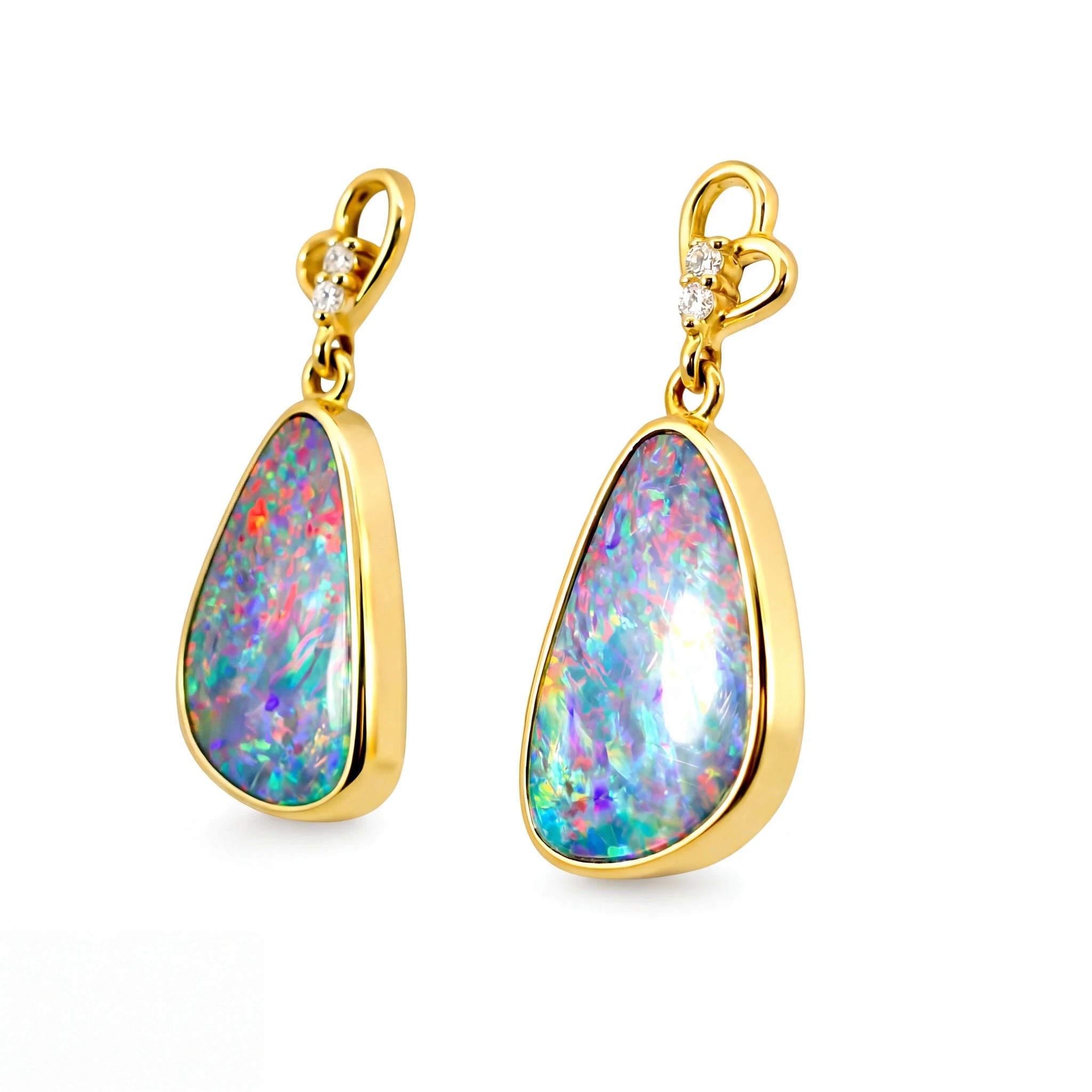 Doublet Opal Earrings in 14K Yellow Gold (Multicolour) - Australian Opal Cutters and Pearl Divers