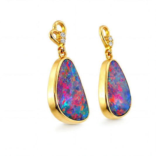 Doublet Opal Earrings in 14K Yellow Gold (Multicolour) - Australian Opal Cutters and Pearl Divers