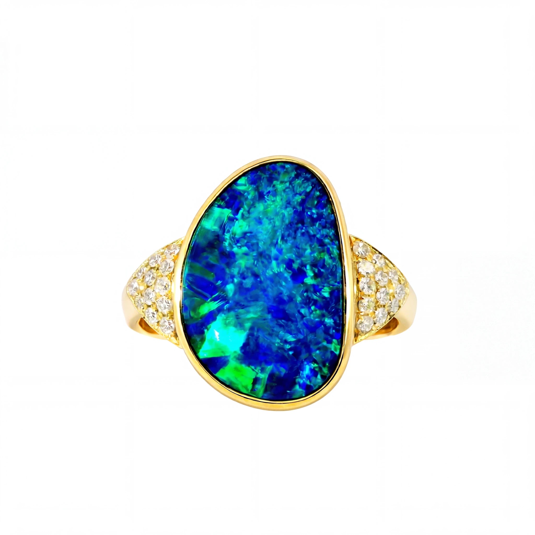 Doublet Opal Men's Ring in 14K Yellow Gold - Green-Blue - Australian Opal Cutters and Pearl Divers