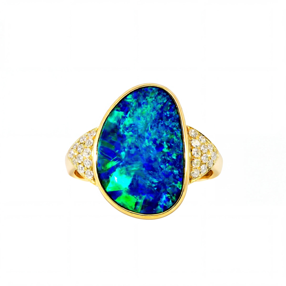 Doublet Opal Men's Ring in 14K Yellow Gold - Green-Blue - Australian Opal Cutters and Pearl Divers