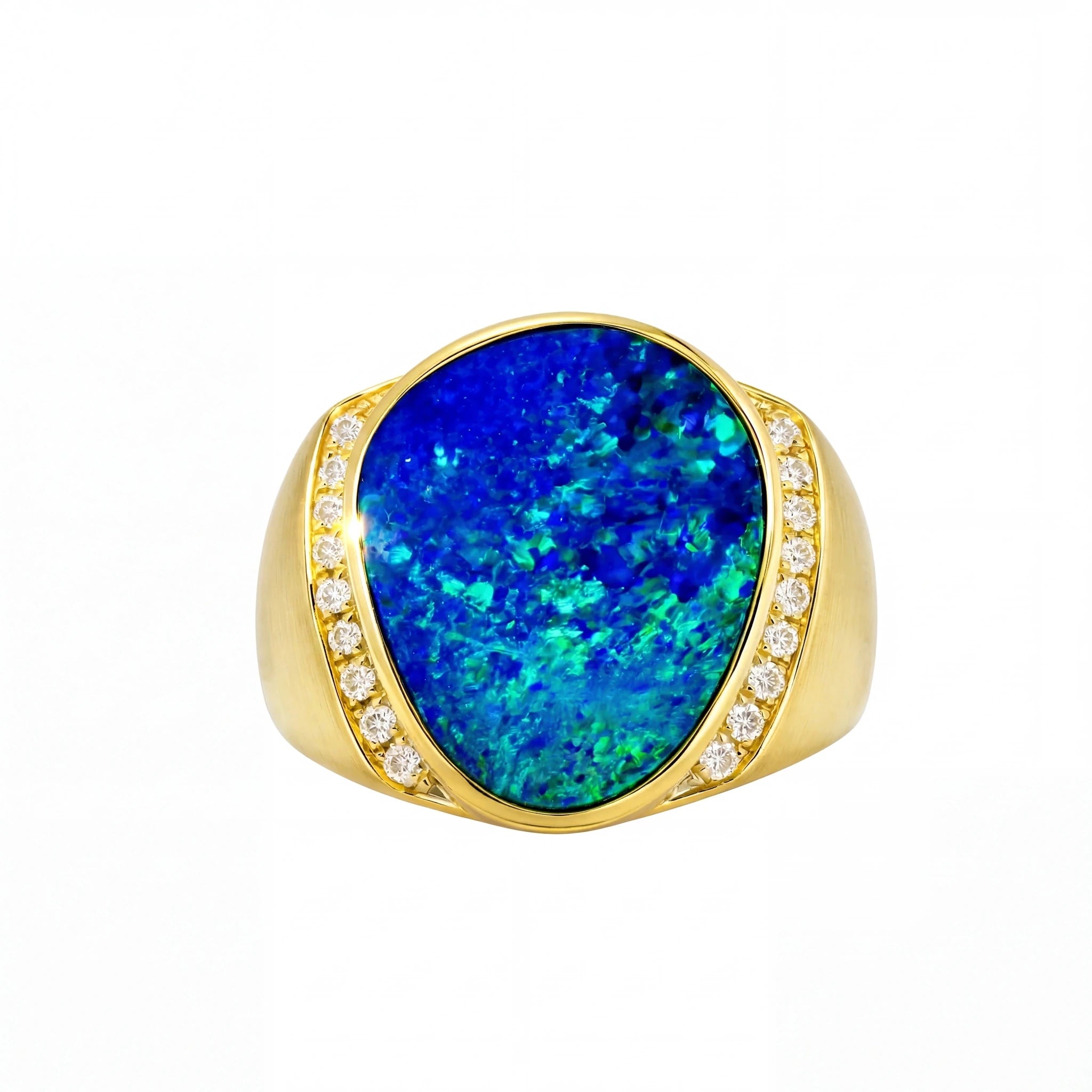 Doublet Opal Men's Ring in 14K Yellow Gold - Green-Blue - Australian Opal Cutters and Pearl Divers