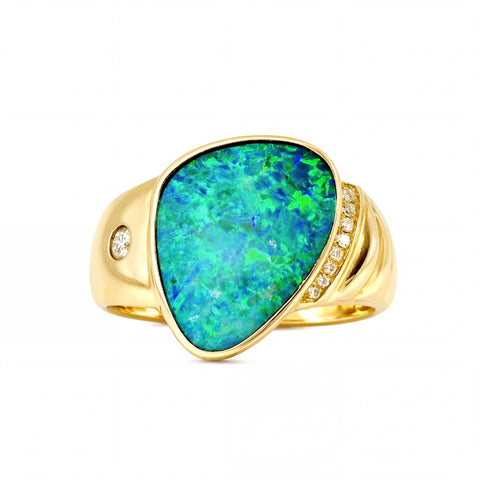 Doublet Opal Men's Ring in 14K Yellow Gold - Multicolour - Australian Opal Cutters and Pearl Divers