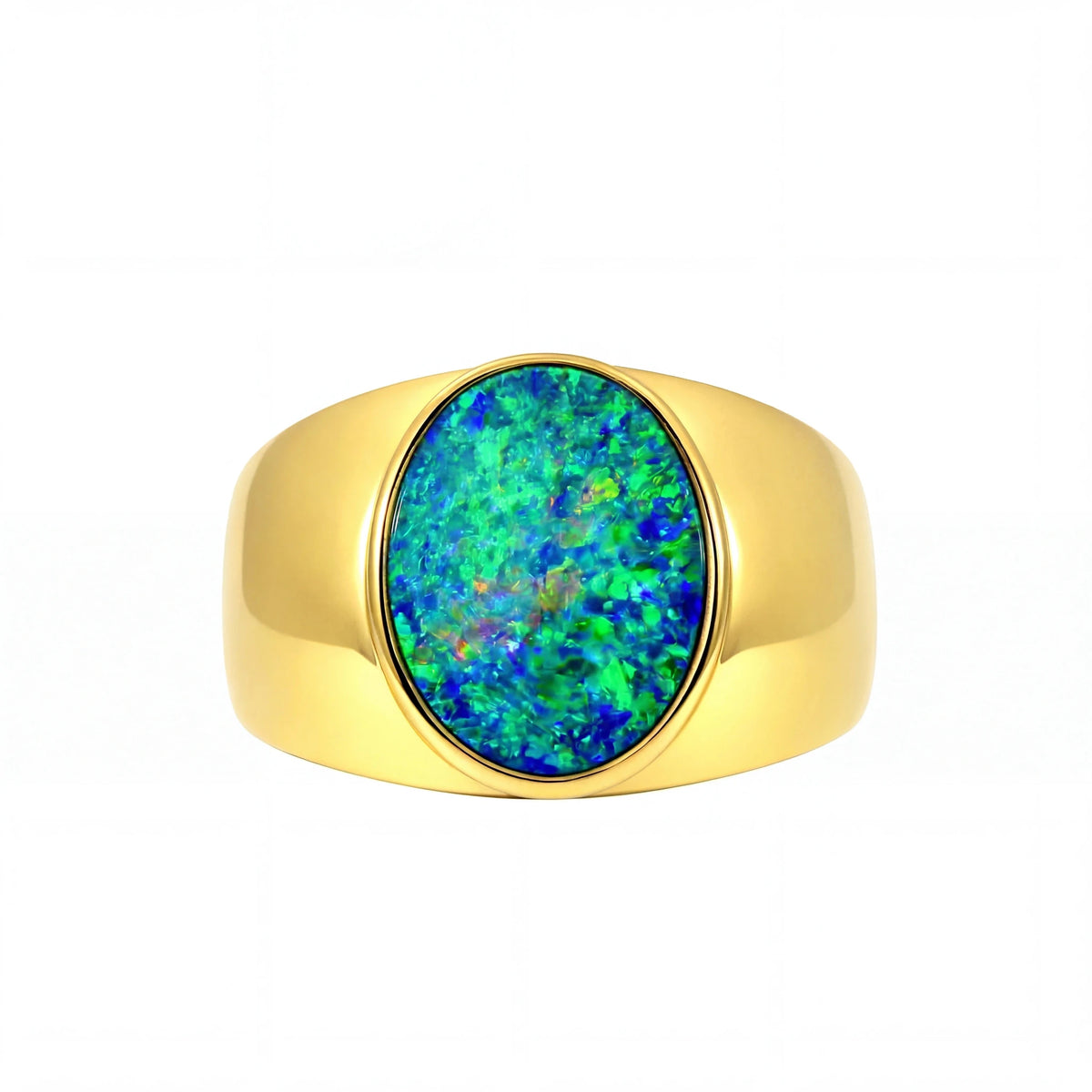 Doublet Opal Men's Ring in 14K Yellow Gold - Multicolour - Australian Opal Cutters and Pearl Divers