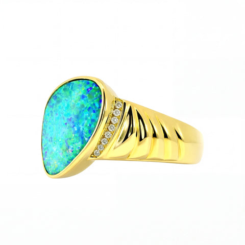 Doublet Opal Men's Ring in 14K Yellow Gold - Multicolour - Australian Opal Cutters and Pearl Divers