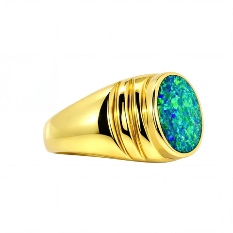 Doublet Opal Men's Ring in 14K Yellow Gold - Multicolour - Australian Opal Cutters and Pearl Divers
