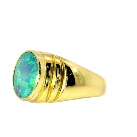 Doublet Opal Men's Ring in 14K Yellow Gold - Multicolour - Australian Opal Cutters and Pearl Divers