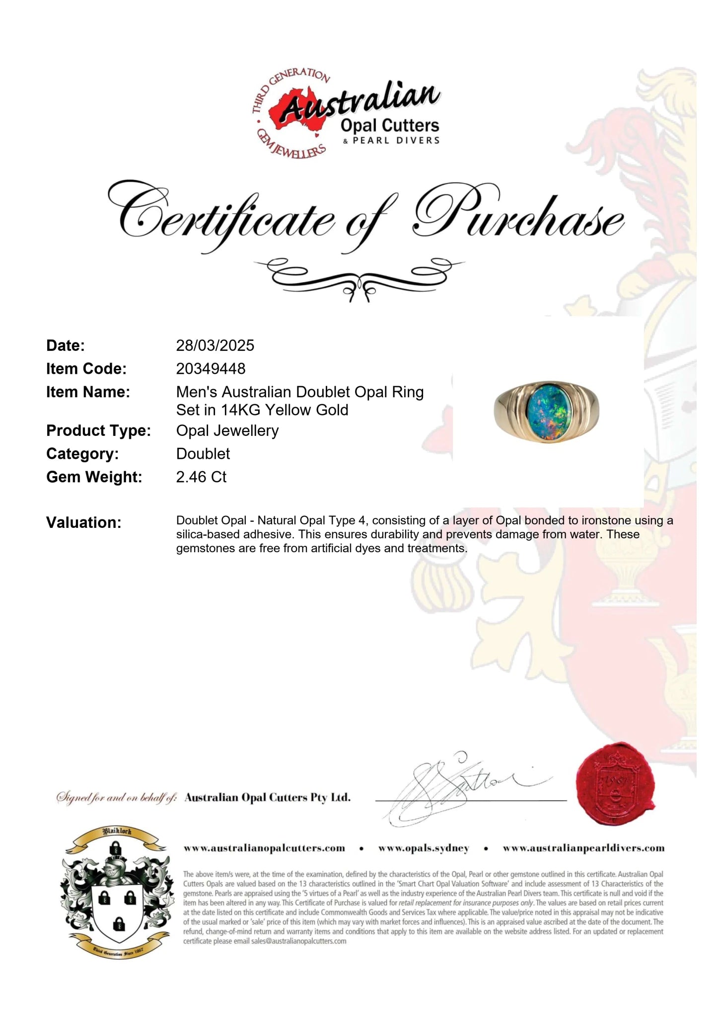 Doublet Opal Men's Ring in 14K Yellow Gold - Multicolour - Australian Opal Cutters and Pearl Divers