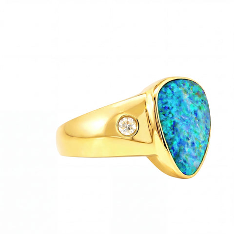 Doublet Opal Men's Ring in 14K Yellow Gold - Multicolour - Australian Opal Cutters and Pearl Divers