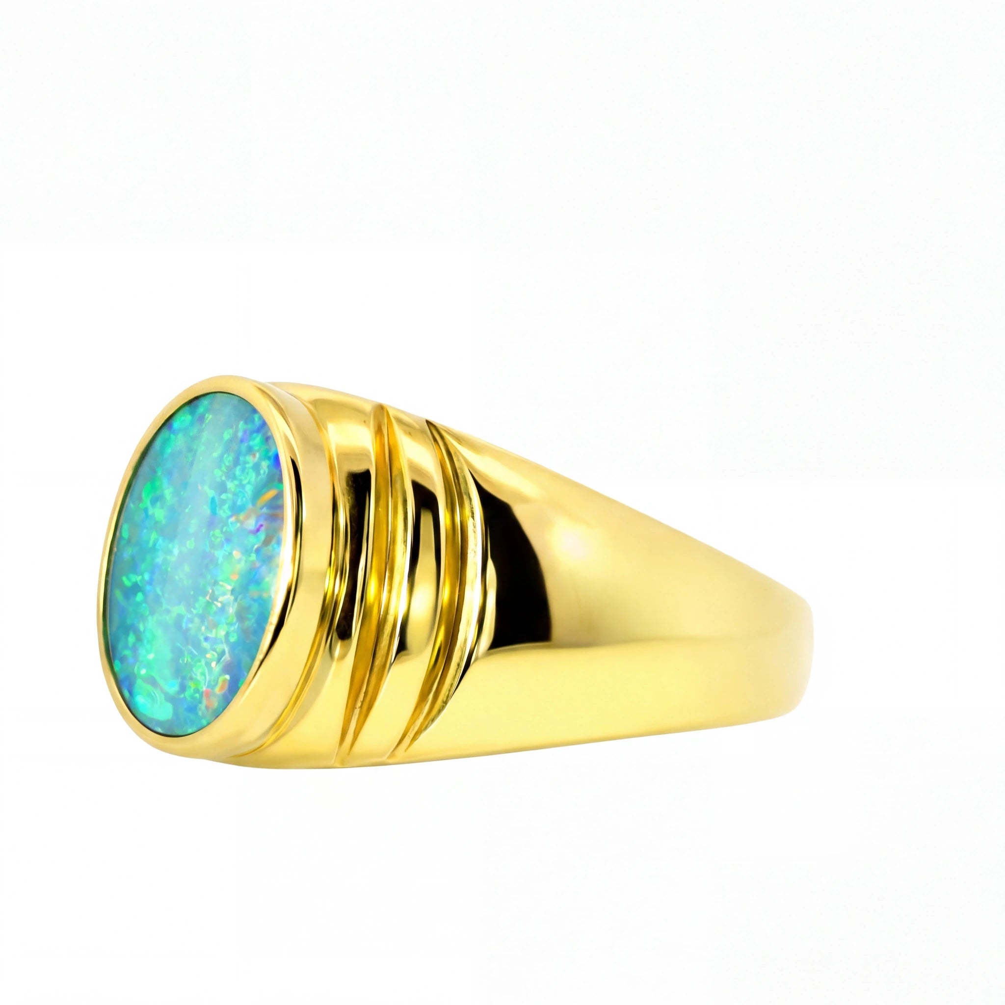 Doublet Opal Men's Ring in 14K Yellow Gold - Multicolour - Australian Opal Cutters and Pearl Divers