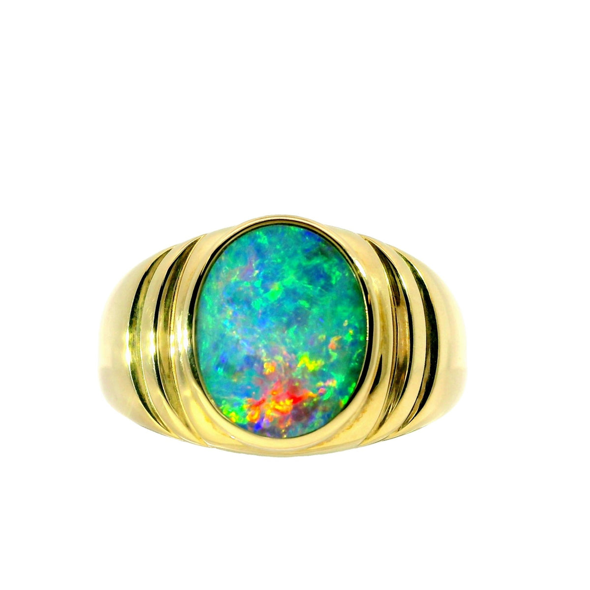 Doublet Opal Men's Ring in 14K Yellow Gold - Multicolour - Australian Opal Cutters and Pearl Divers