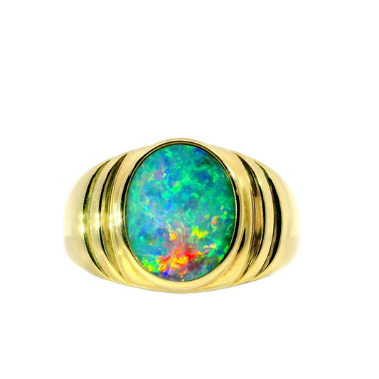 Doublet Opal Men's Ring in 14K Yellow Gold - Multicolour - Australian Opal Cutters and Pearl Divers