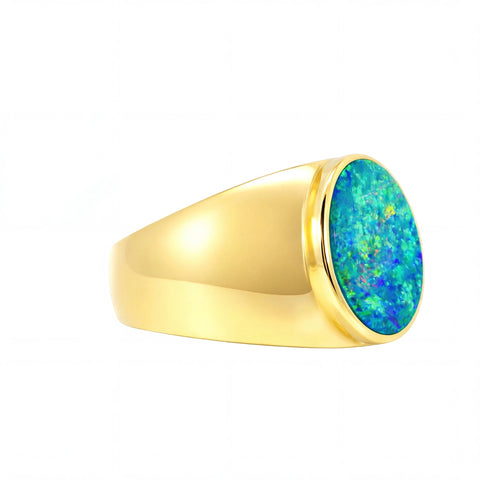 Doublet Opal Men's Ring in 14K Yellow Gold - Multicolour - Australian Opal Cutters and Pearl Divers