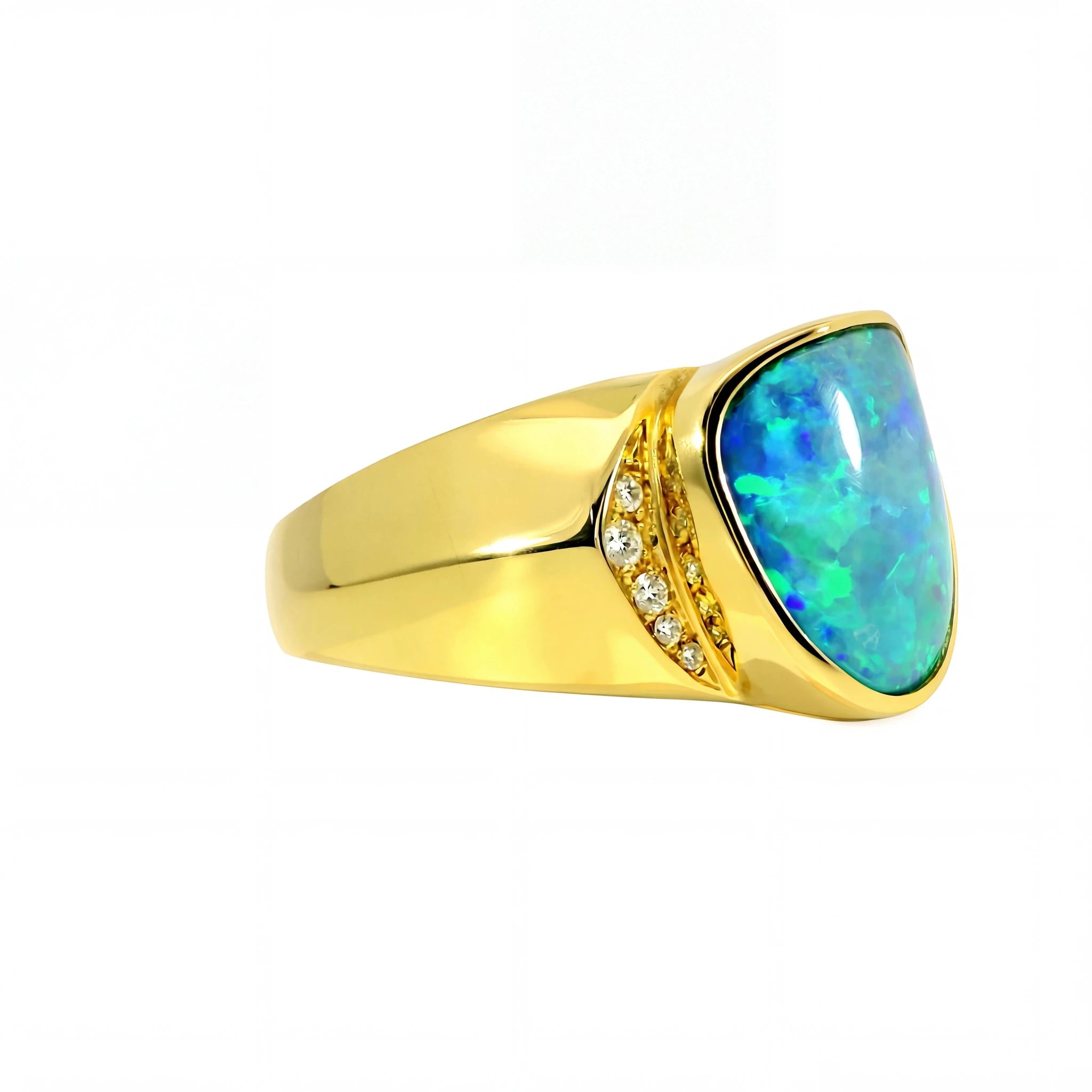 Doublet Opal Men's Ring in 14K Yellow Gold - Multicolour - Australian Opal Cutters and Pearl Divers
