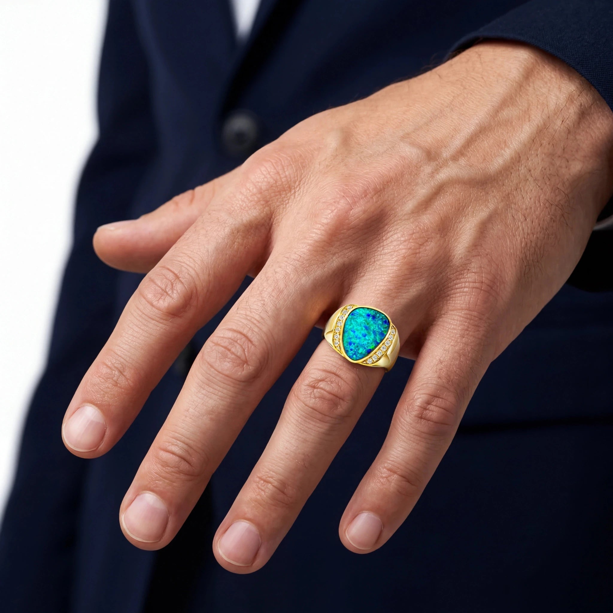 Doublet Opal Men's Ring in 14K Yellow Gold - Multicolour - Australian Opal Cutters and Pearl Divers