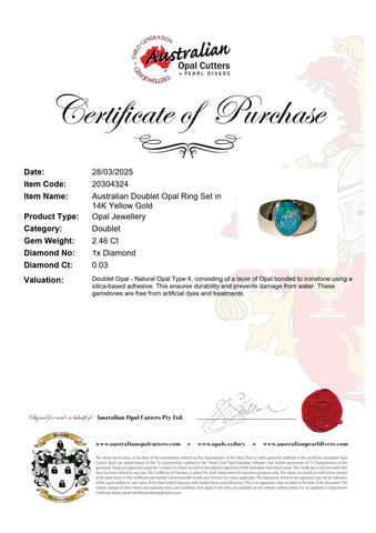 Doublet Opal Men's Ring in 14K Yellow Gold - Multicolour - Australian Opal Cutters and Pearl Divers