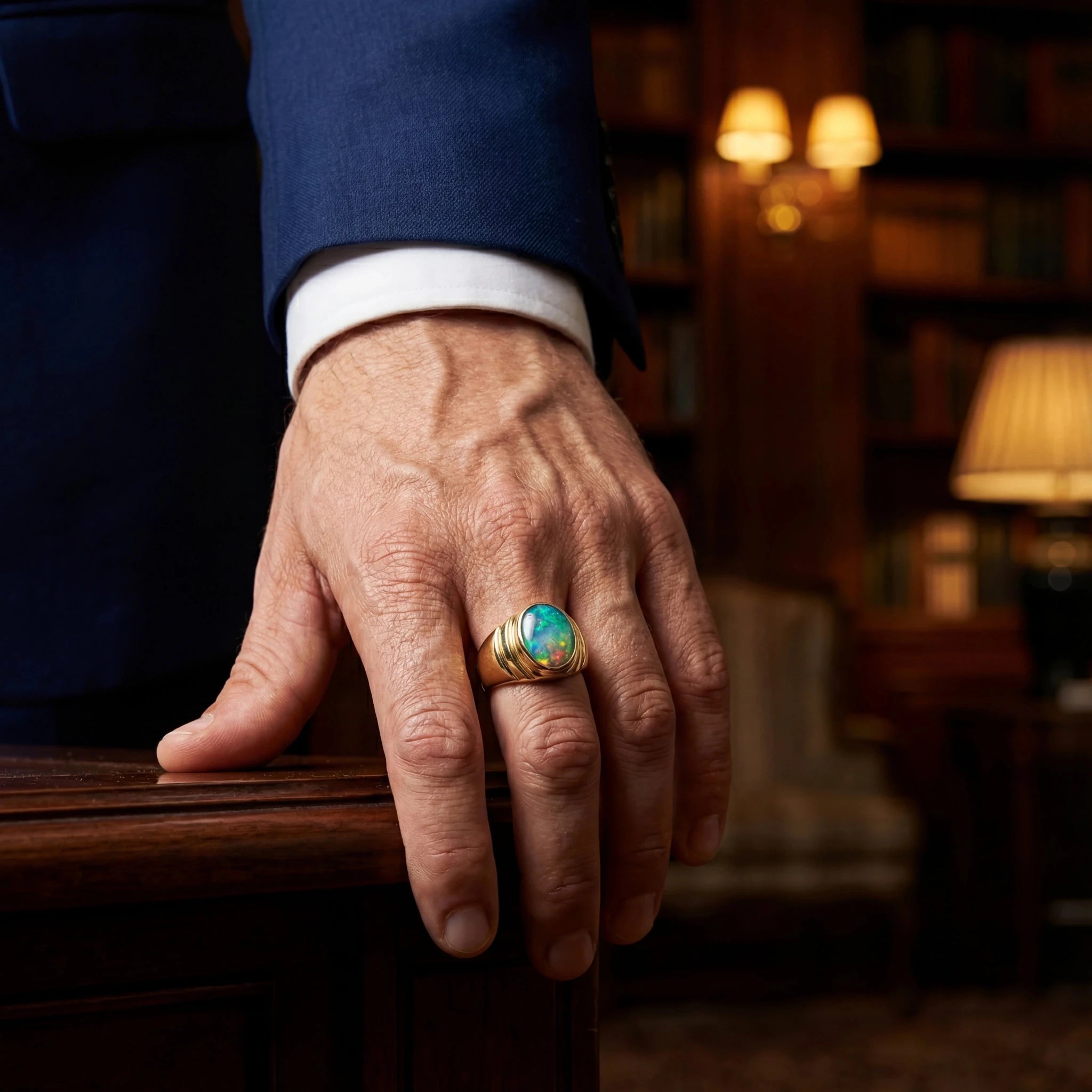 Doublet Opal Men's Ring in 14K Yellow Gold - Multicolour - Australian Opal Cutters and Pearl Divers