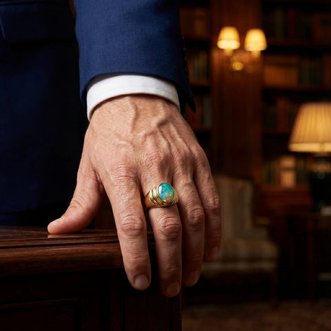 Doublet Opal Men's Ring in 14K Yellow Gold - Multicolour - Australian Opal Cutters and Pearl Divers