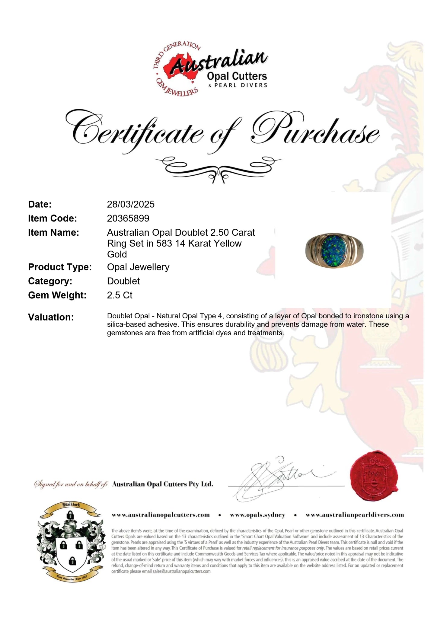 Doublet Opal Men's Ring in 14K Yellow Gold - Multicolour - Australian Opal Cutters and Pearl Divers