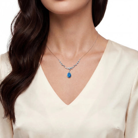 Doublet Opal Necklace in 925 Sterling Silver - Green-Blue - Australian Opal Cutters and Pearl Divers