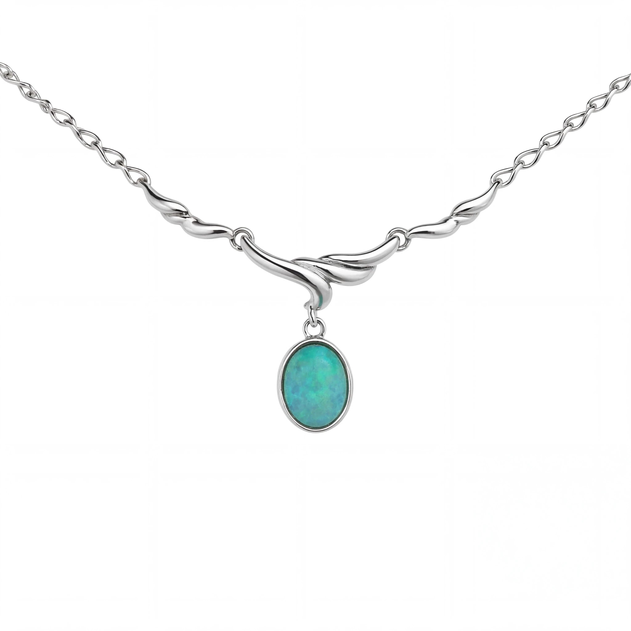 Doublet Opal Necklace in 925 Sterling Silver - Green-Blue - Australian Opal Cutters and Pearl Divers