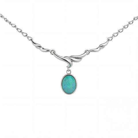 Doublet Opal Necklace in 925 Sterling Silver - Green-Blue - Australian Opal Cutters and Pearl Divers