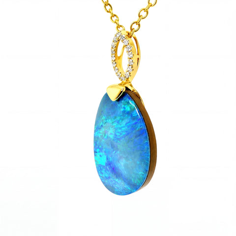 Doublet Opal Pendant in 10K Yellow Gold - Green-Blue - Australian Opal Cutters and Pearl Divers