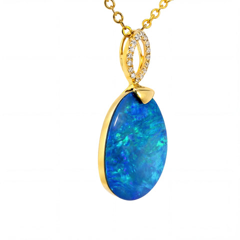 Doublet Opal Pendant in 10K Yellow Gold - Green-Blue - Australian Opal Cutters and Pearl Divers