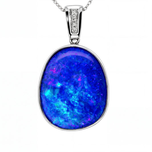 Doublet Opal Pendant in 14K White Gold - Green-Blue - Australian Opal Cutters and Pearl Divers