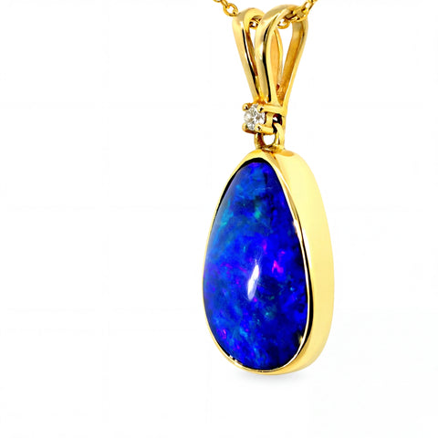 Doublet Opal Pendant in 14K Yellow Gold - Green-Blue - Australian Opal Cutters and Pearl Divers